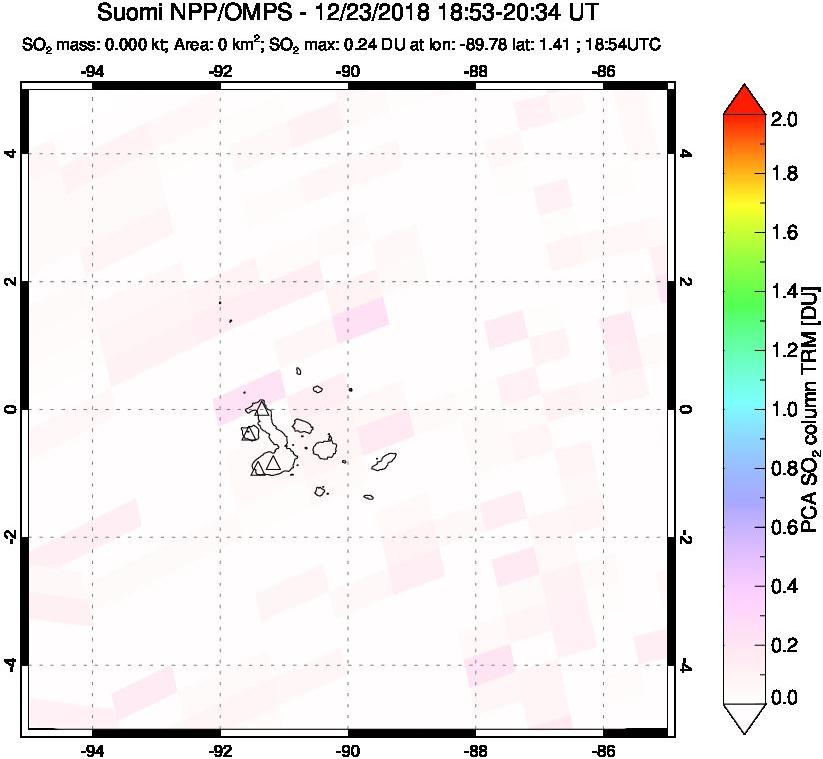 A sulfur dioxide image over Galápagos Islands on Dec 23, 2018.