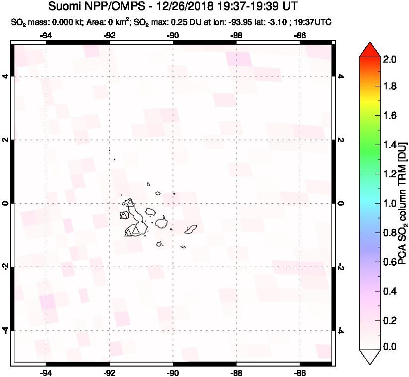A sulfur dioxide image over Galápagos Islands on Dec 26, 2018.