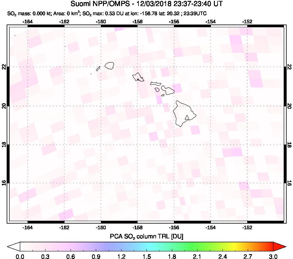 A sulfur dioxide image over Hawaii, USA on Dec 03, 2018.