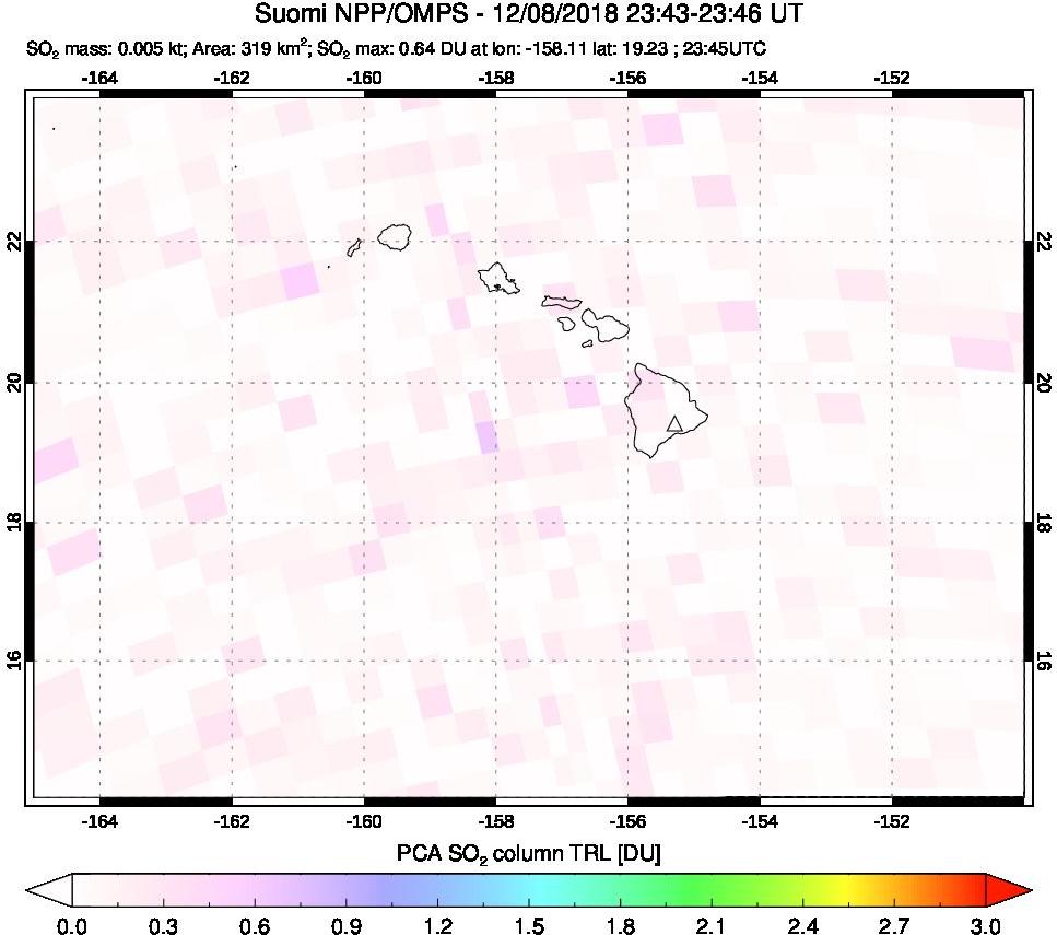 A sulfur dioxide image over Hawaii, USA on Dec 08, 2018.