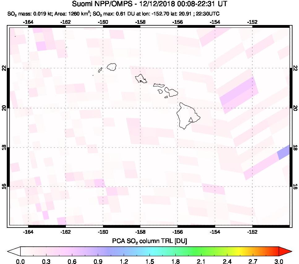 A sulfur dioxide image over Hawaii, USA on Dec 12, 2018.