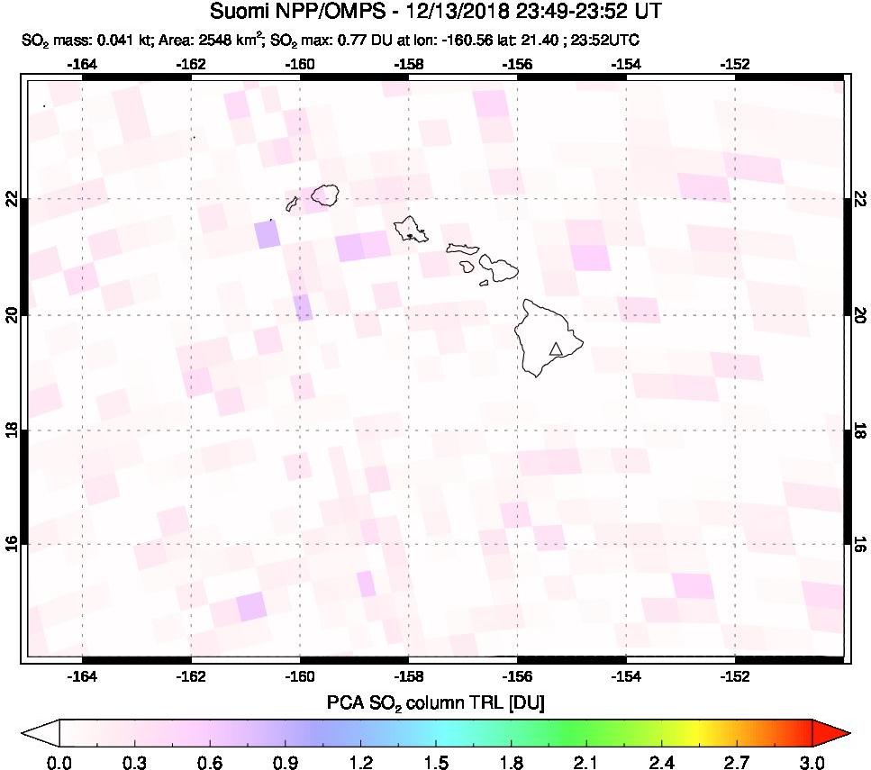 A sulfur dioxide image over Hawaii, USA on Dec 13, 2018.
