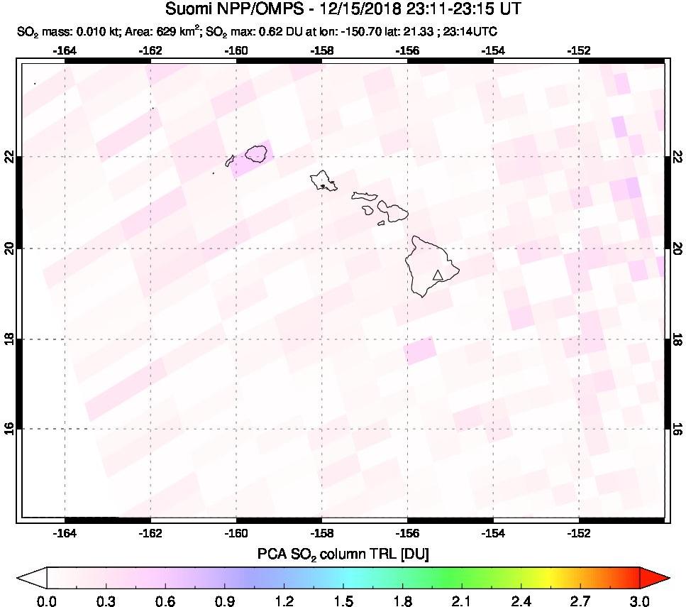 A sulfur dioxide image over Hawaii, USA on Dec 15, 2018.