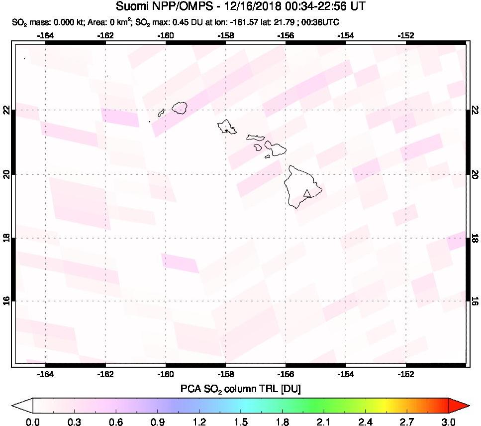 A sulfur dioxide image over Hawaii, USA on Dec 16, 2018.