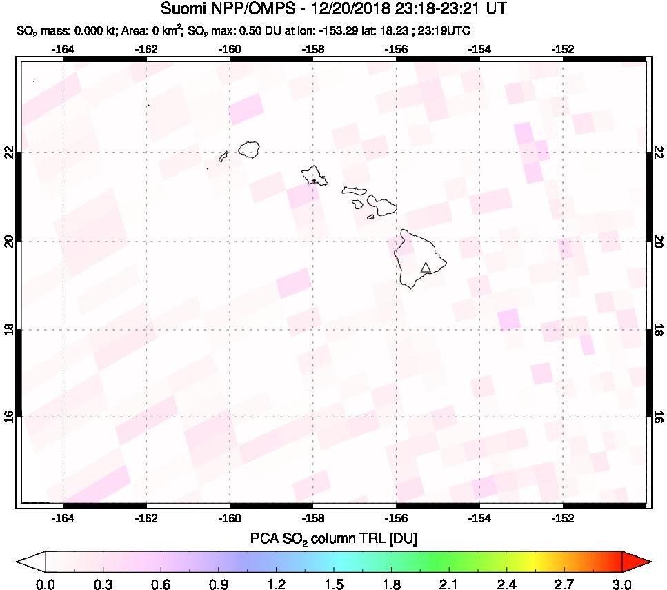 A sulfur dioxide image over Hawaii, USA on Dec 20, 2018.