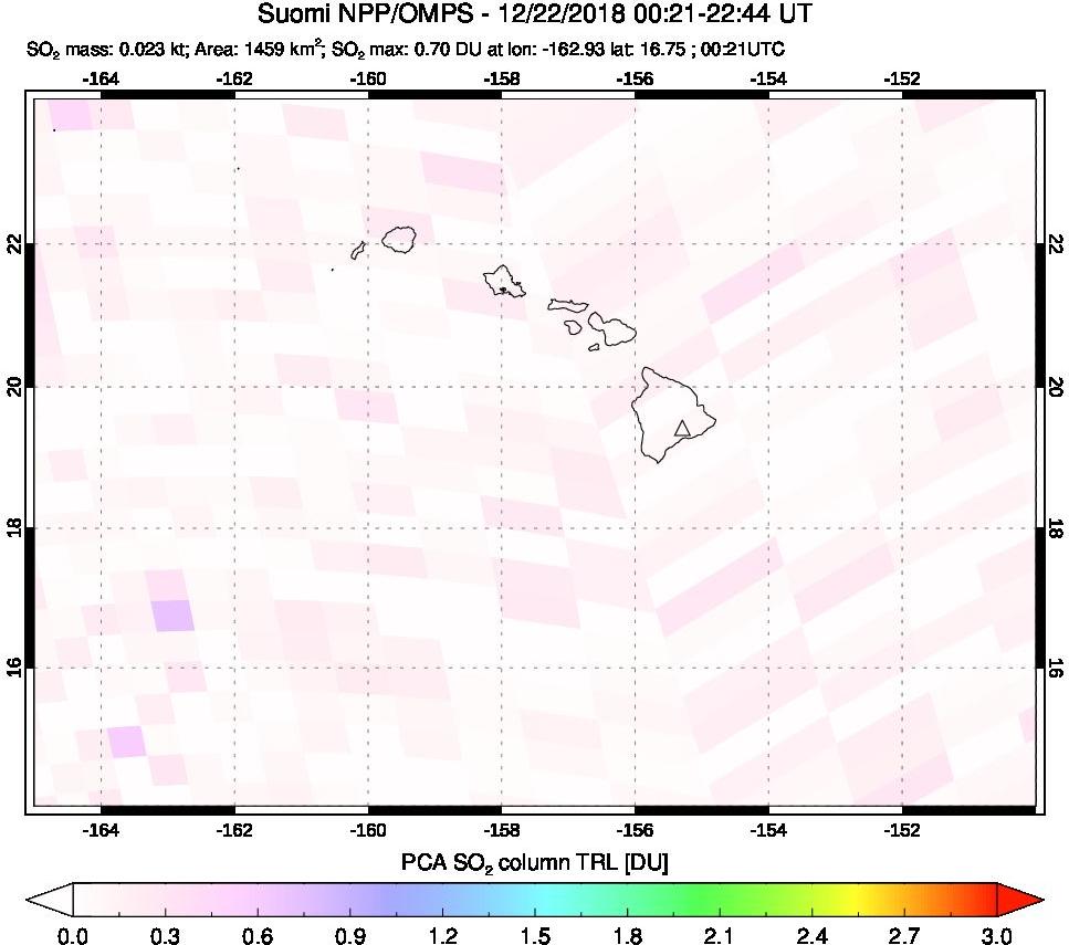 A sulfur dioxide image over Hawaii, USA on Dec 22, 2018.