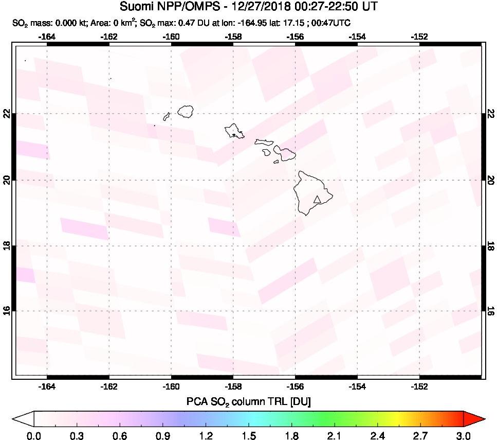 A sulfur dioxide image over Hawaii, USA on Dec 27, 2018.
