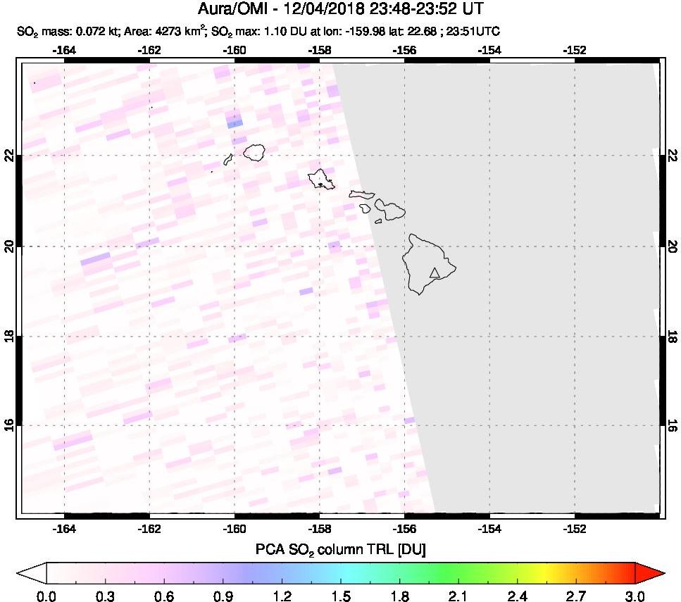 A sulfur dioxide image over Hawaii, USA on Dec 04, 2018.