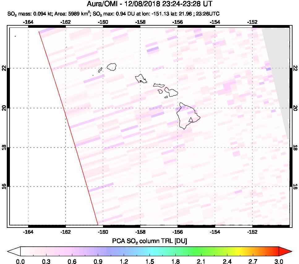 A sulfur dioxide image over Hawaii, USA on Dec 08, 2018.
