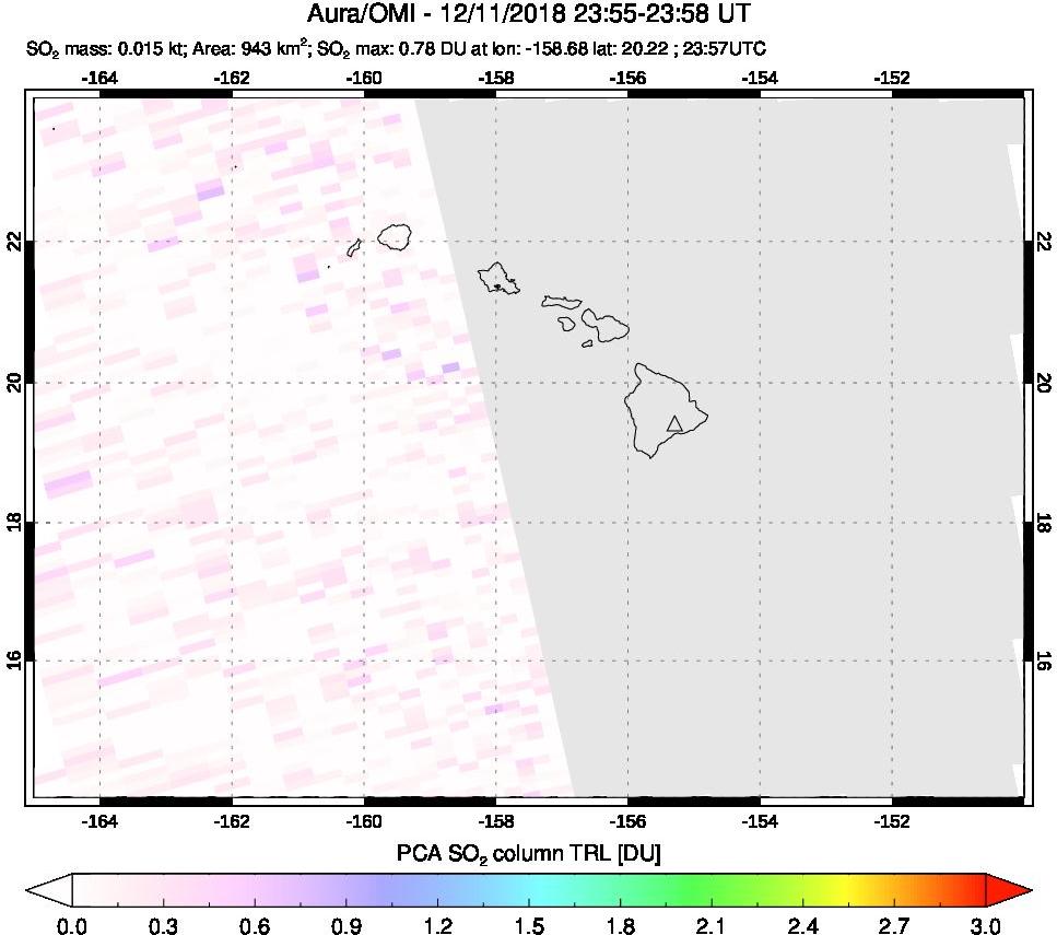 A sulfur dioxide image over Hawaii, USA on Dec 11, 2018.