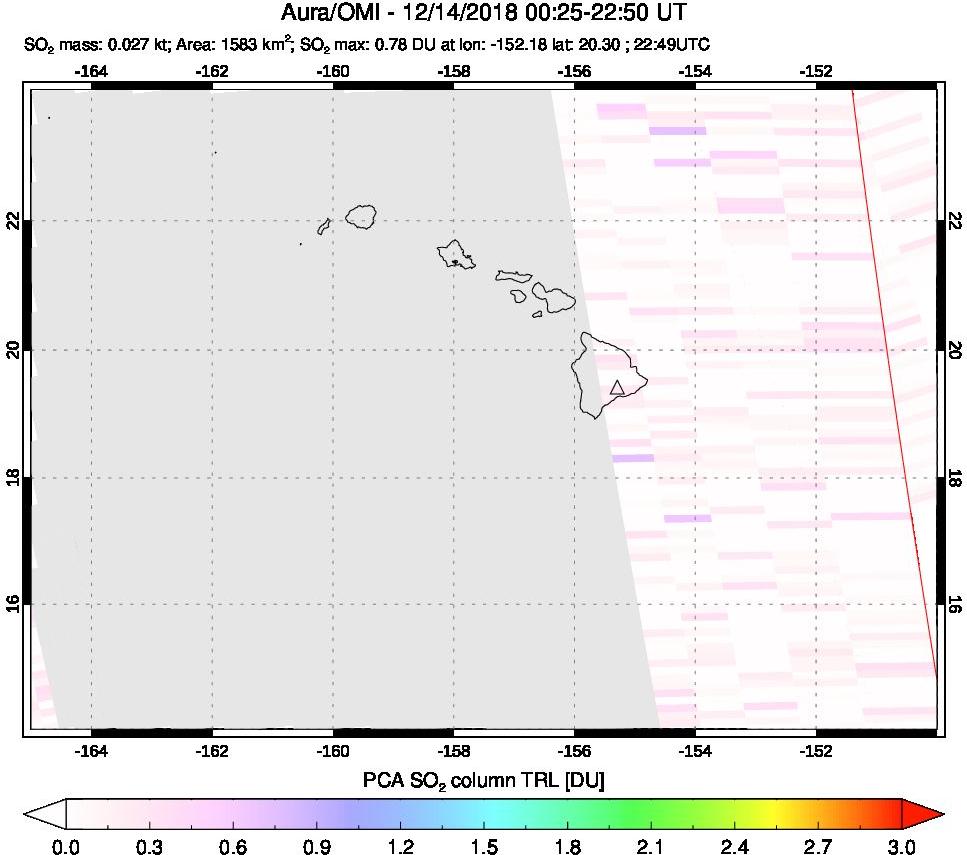 A sulfur dioxide image over Hawaii, USA on Dec 14, 2018.