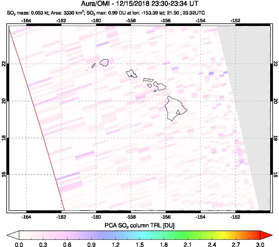A sulfur dioxide image over Hawaii, USA on Dec 15, 2018.