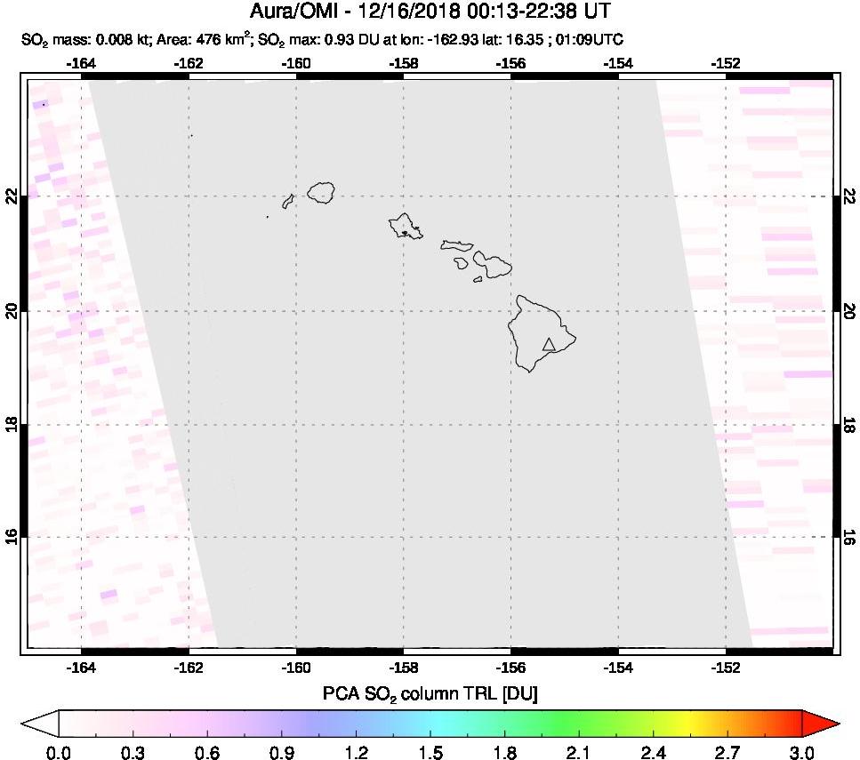 A sulfur dioxide image over Hawaii, USA on Dec 16, 2018.