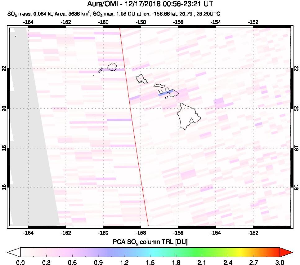A sulfur dioxide image over Hawaii, USA on Dec 17, 2018.