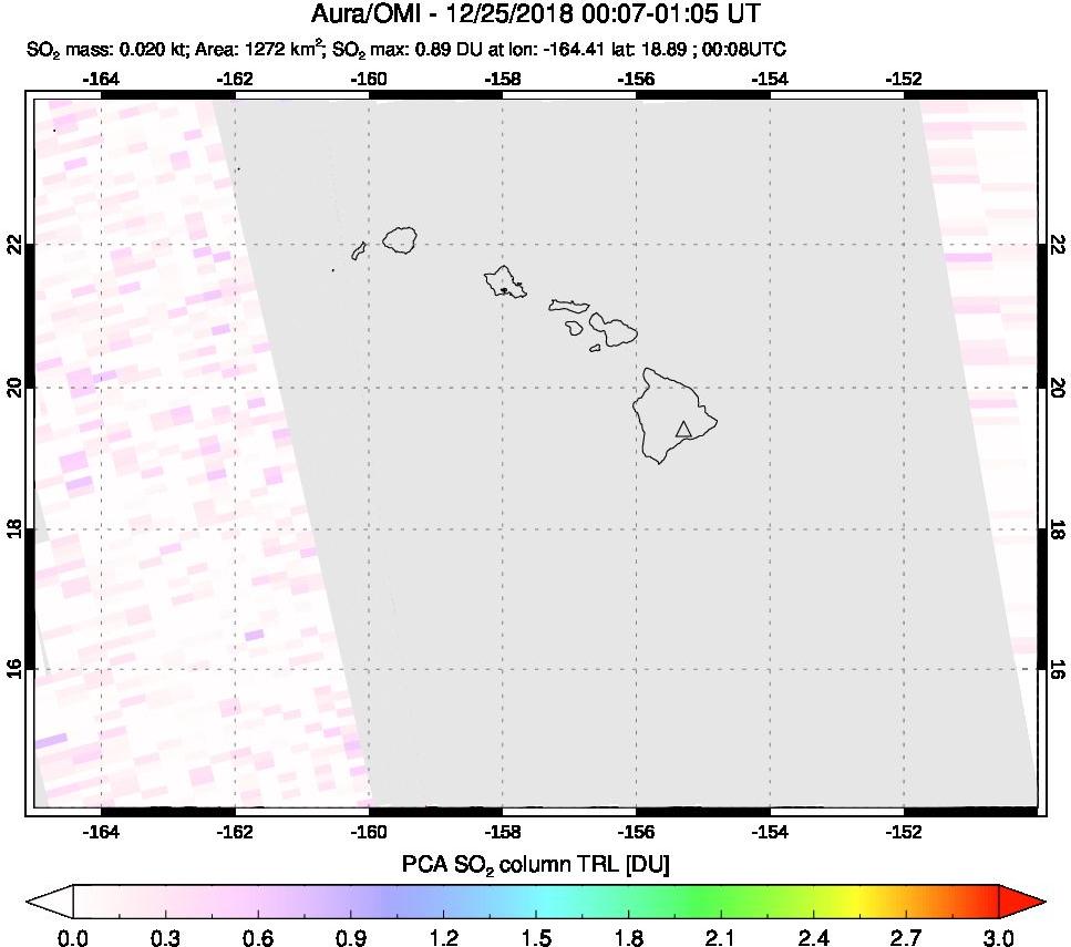 A sulfur dioxide image over Hawaii, USA on Dec 25, 2018.