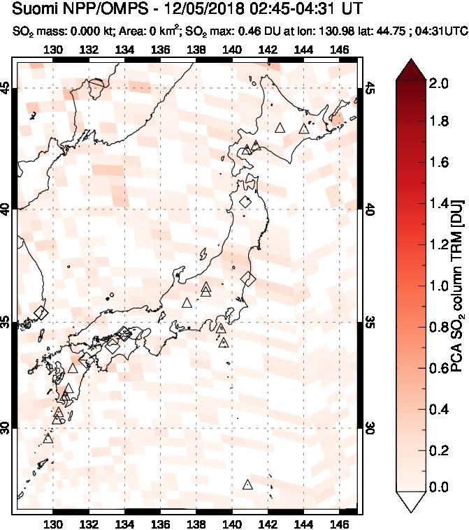 A sulfur dioxide image over Japan on Dec 05, 2018.