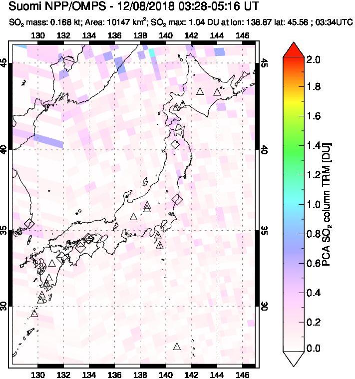 A sulfur dioxide image over Japan on Dec 08, 2018.