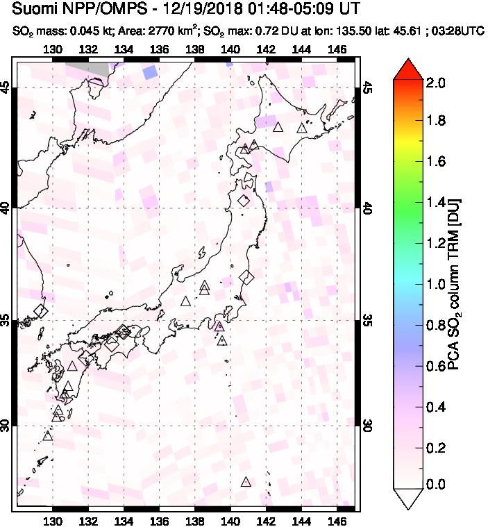 A sulfur dioxide image over Japan on Dec 19, 2018.