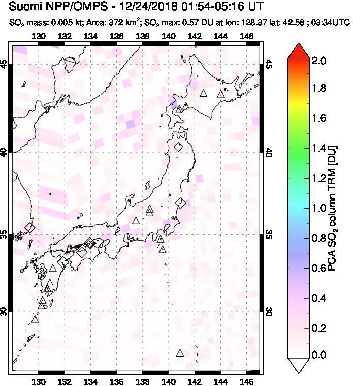A sulfur dioxide image over Japan on Dec 24, 2018.