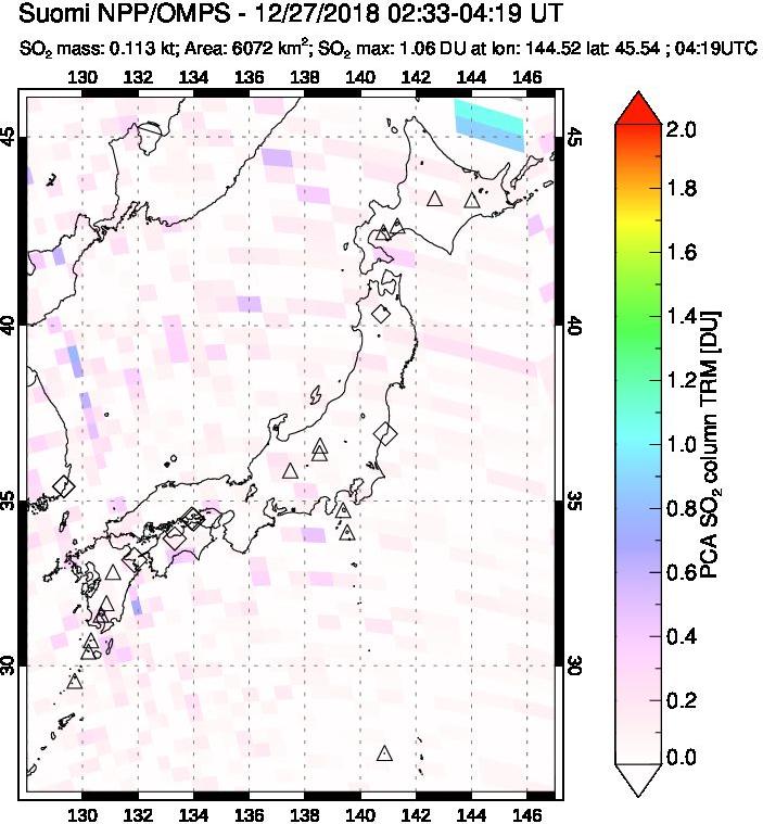 A sulfur dioxide image over Japan on Dec 27, 2018.