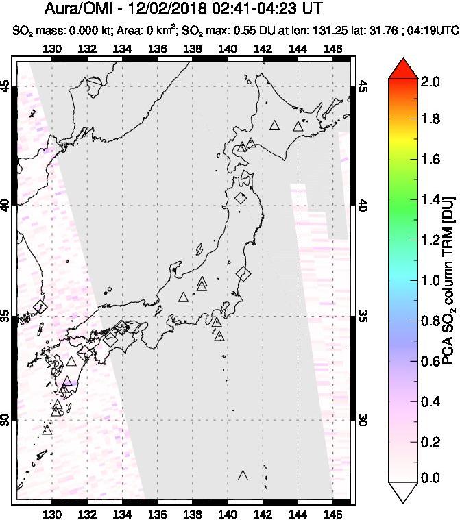 A sulfur dioxide image over Japan on Dec 02, 2018.