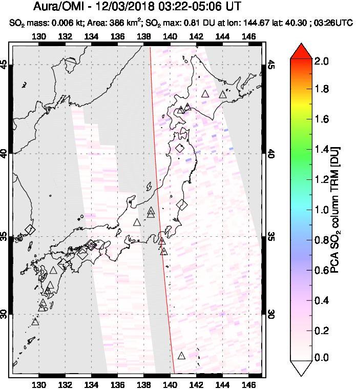 A sulfur dioxide image over Japan on Dec 03, 2018.