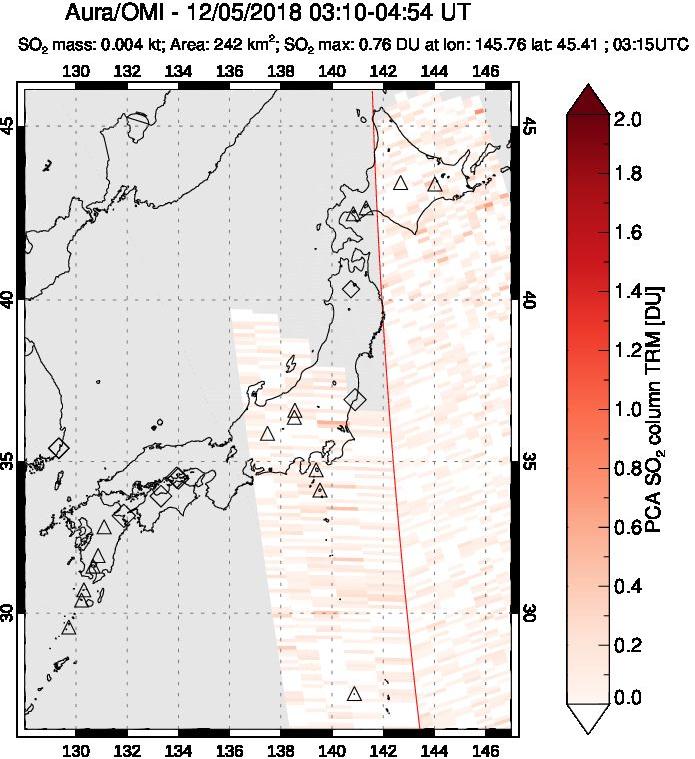 A sulfur dioxide image over Japan on Dec 05, 2018.