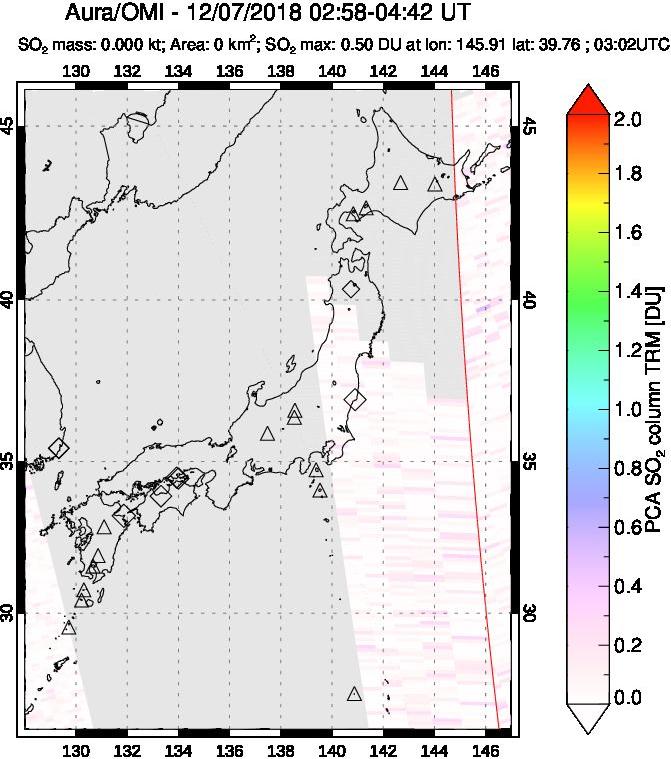 A sulfur dioxide image over Japan on Dec 07, 2018.