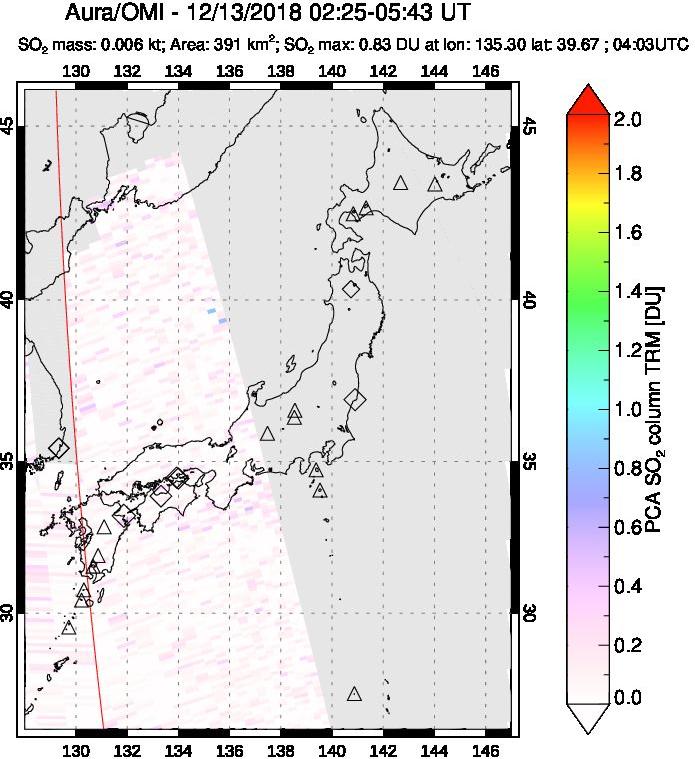 A sulfur dioxide image over Japan on Dec 13, 2018.
