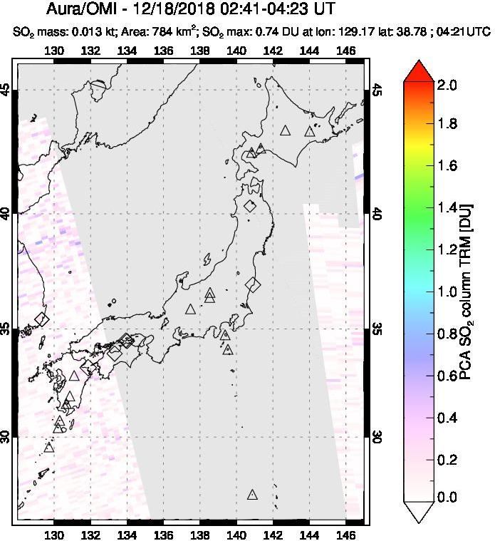 A sulfur dioxide image over Japan on Dec 18, 2018.