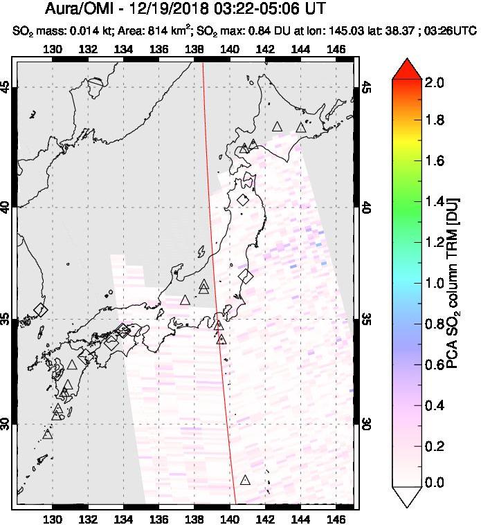 A sulfur dioxide image over Japan on Dec 19, 2018.