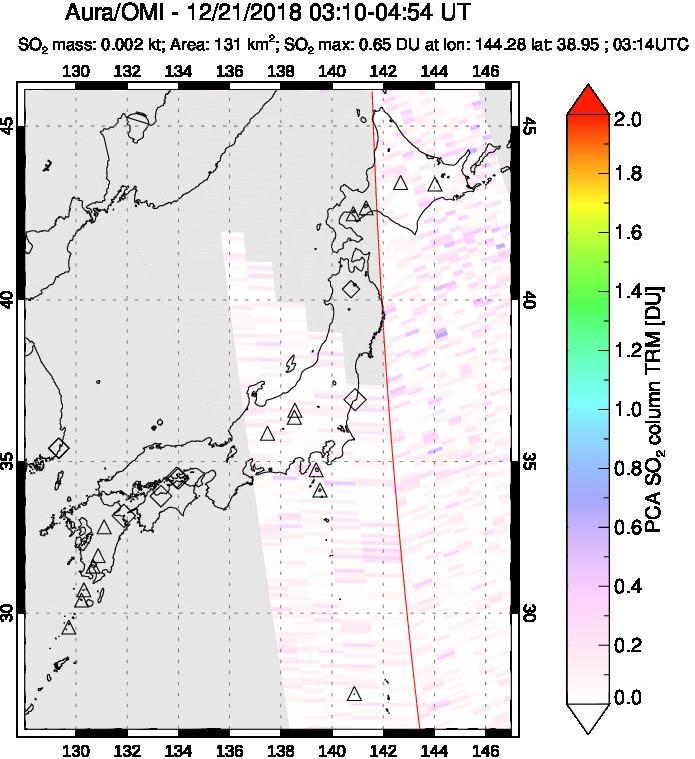 A sulfur dioxide image over Japan on Dec 21, 2018.