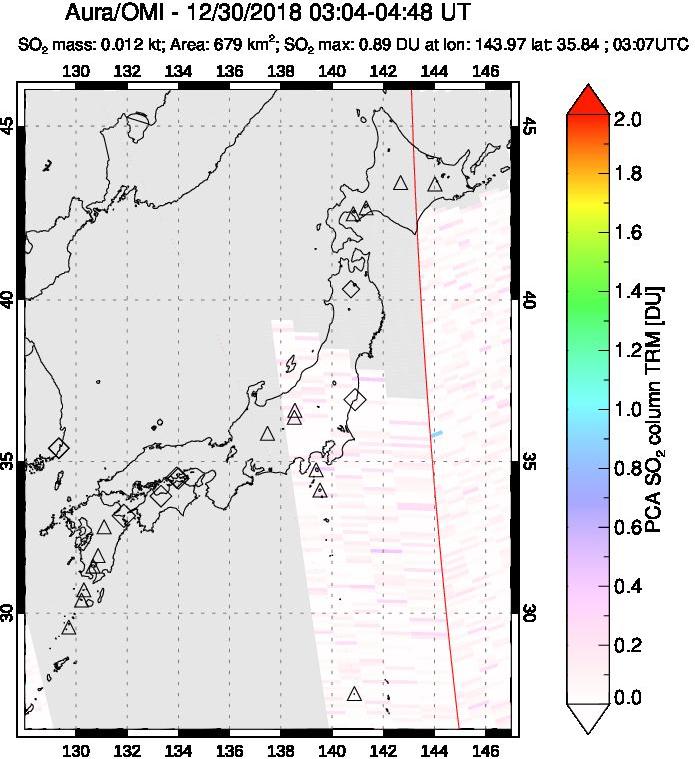 A sulfur dioxide image over Japan on Dec 30, 2018.
