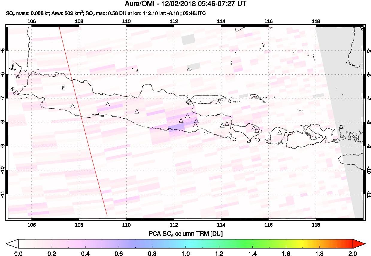A sulfur dioxide image over Java, Indonesia on Dec 02, 2018.