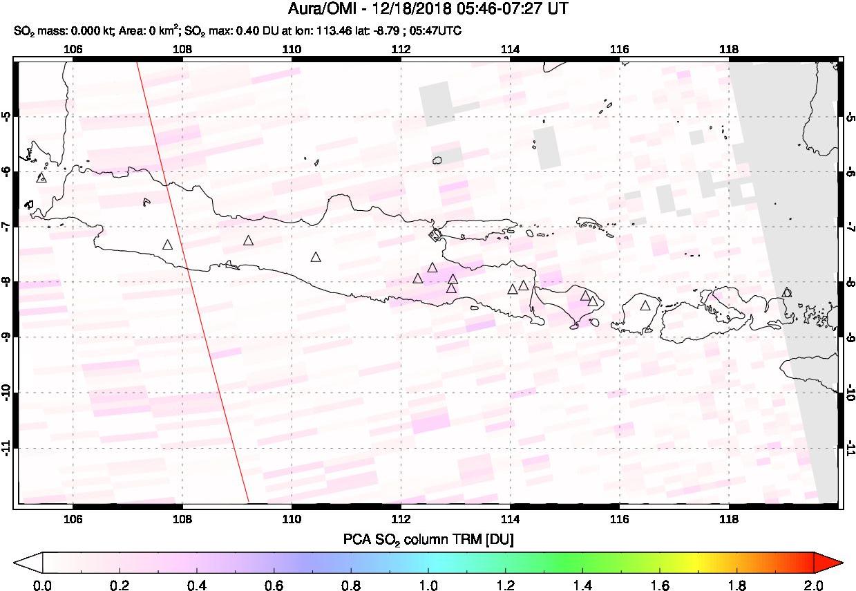 A sulfur dioxide image over Java, Indonesia on Dec 18, 2018.