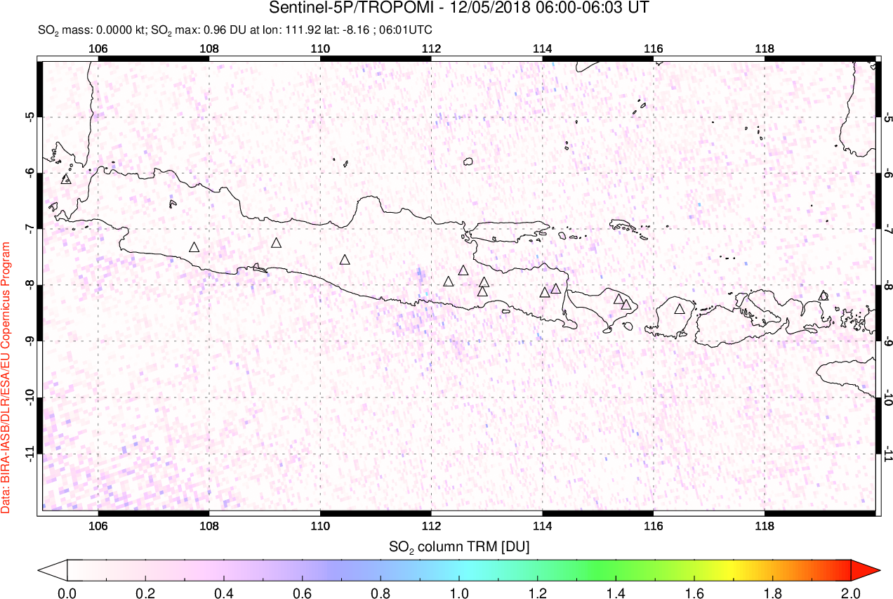 A sulfur dioxide image over Java, Indonesia on Dec 05, 2018.