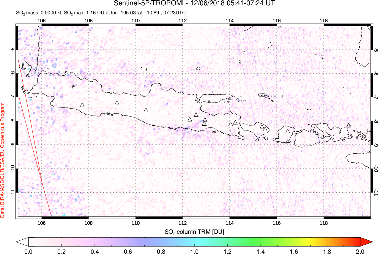 A sulfur dioxide image over Java, Indonesia on Dec 06, 2018.