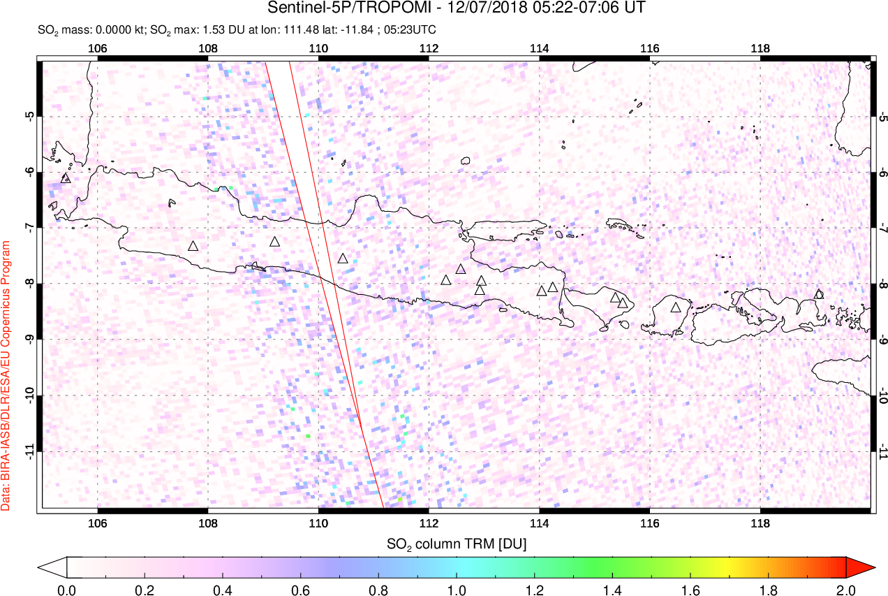 A sulfur dioxide image over Java, Indonesia on Dec 07, 2018.