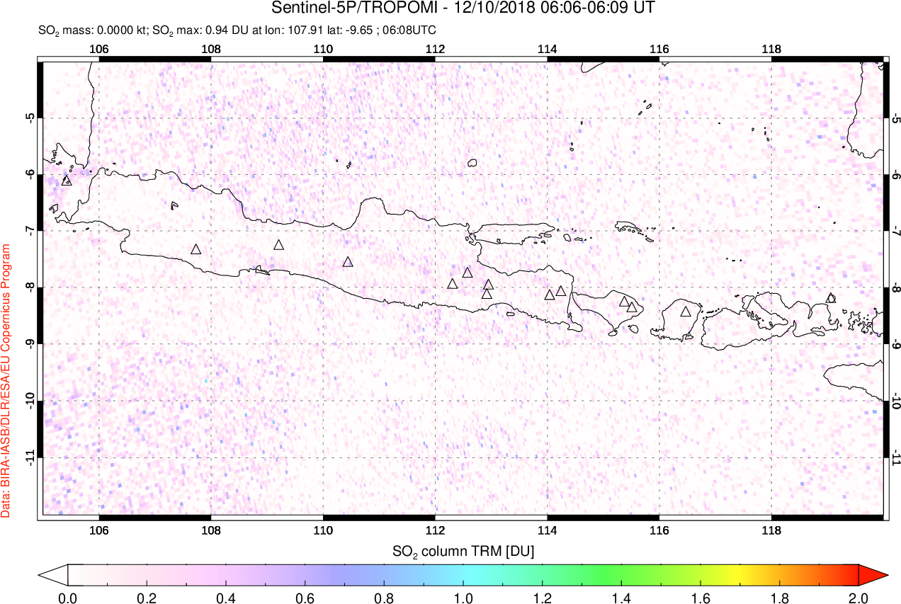 A sulfur dioxide image over Java, Indonesia on Dec 10, 2018.