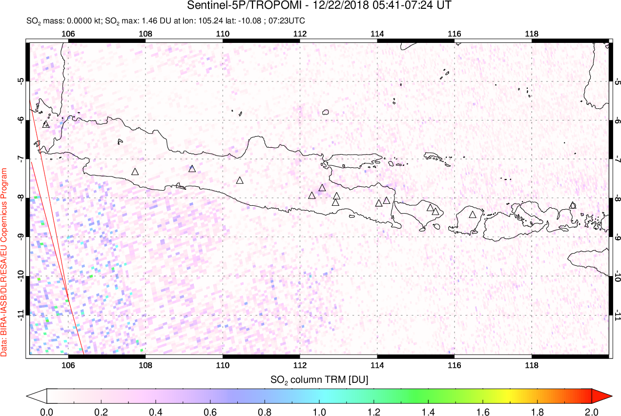 A sulfur dioxide image over Java, Indonesia on Dec 22, 2018.