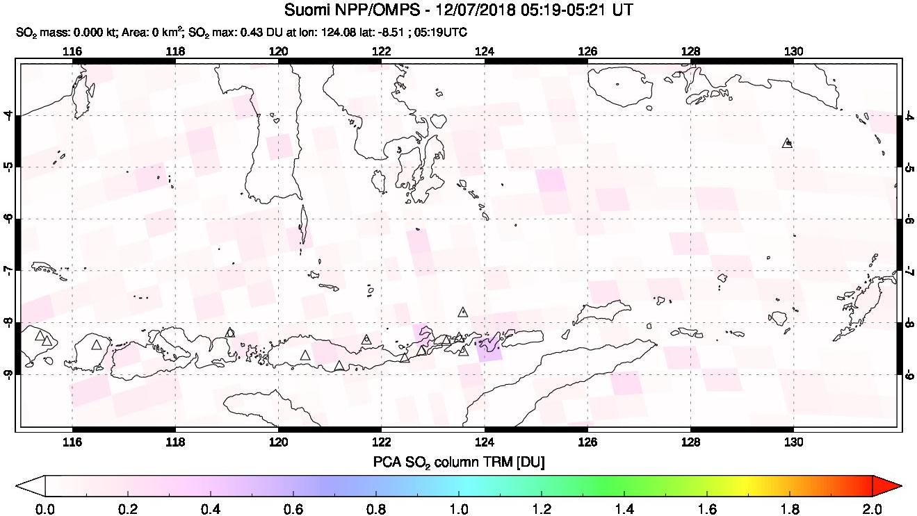 A sulfur dioxide image over Lesser Sunda Islands, Indonesia on Dec 07, 2018.