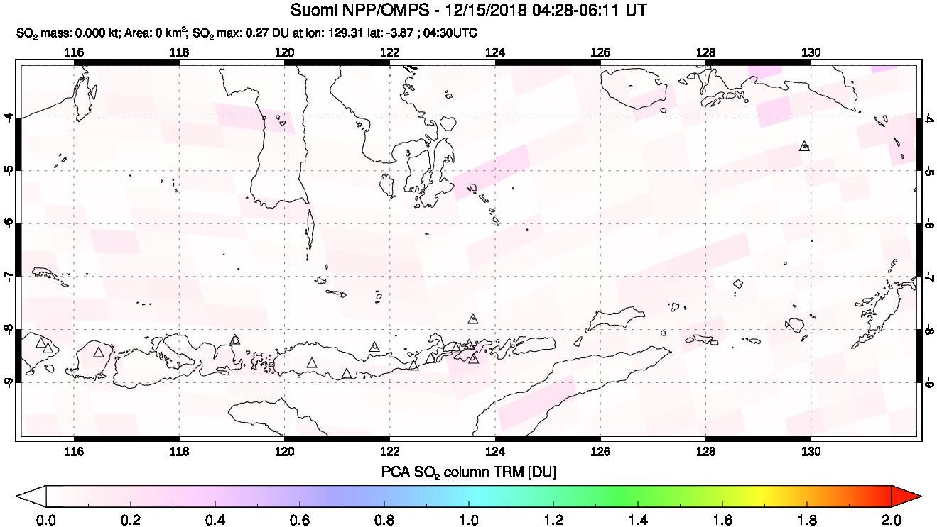 A sulfur dioxide image over Lesser Sunda Islands, Indonesia on Dec 15, 2018.