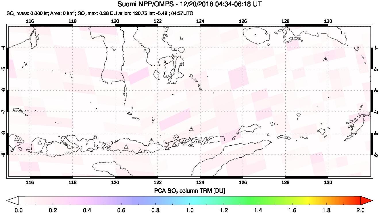 A sulfur dioxide image over Lesser Sunda Islands, Indonesia on Dec 20, 2018.