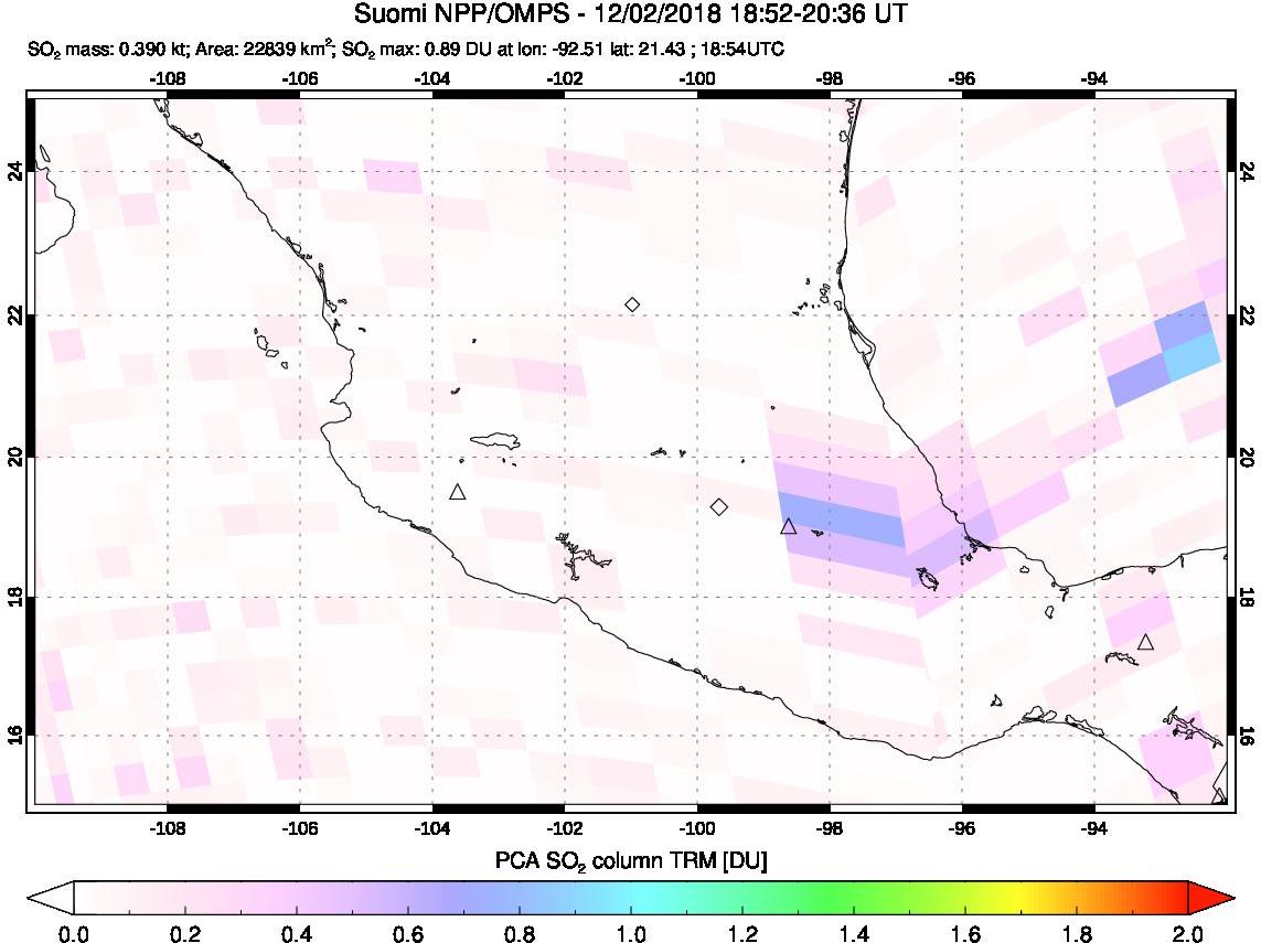 A sulfur dioxide image over Mexico on Dec 02, 2018.