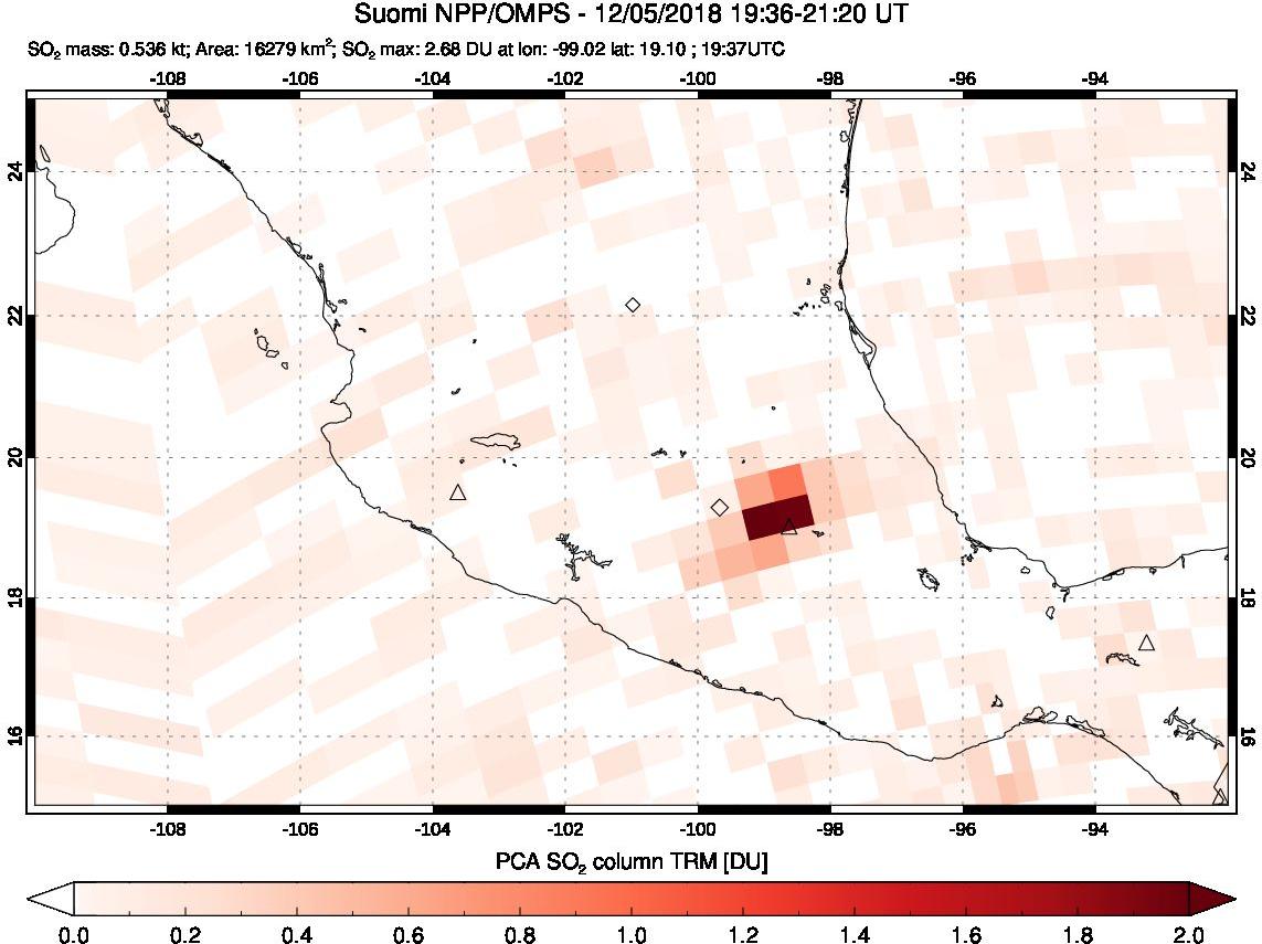 A sulfur dioxide image over Mexico on Dec 05, 2018.