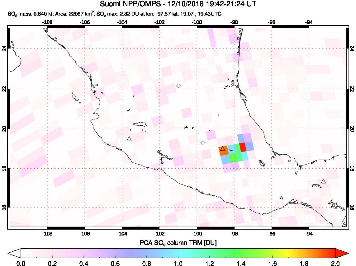 A sulfur dioxide image over Mexico on Dec 10, 2018.