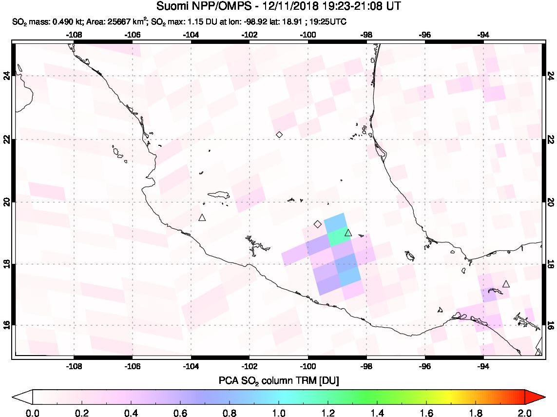 A sulfur dioxide image over Mexico on Dec 11, 2018.