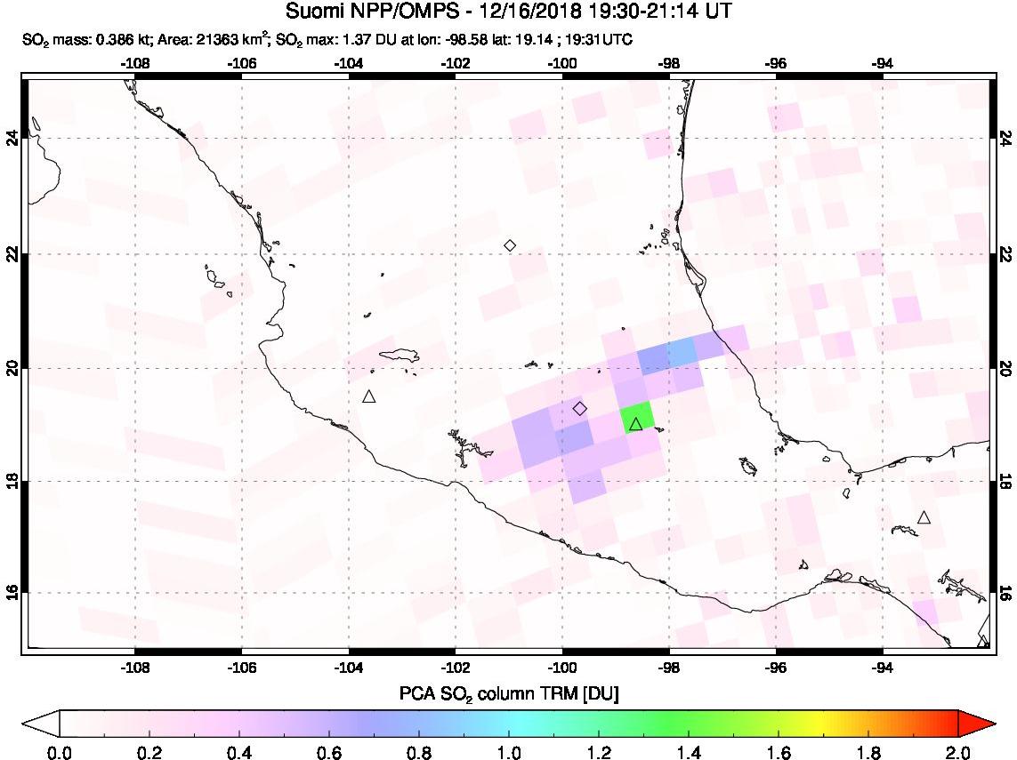 A sulfur dioxide image over Mexico on Dec 16, 2018.