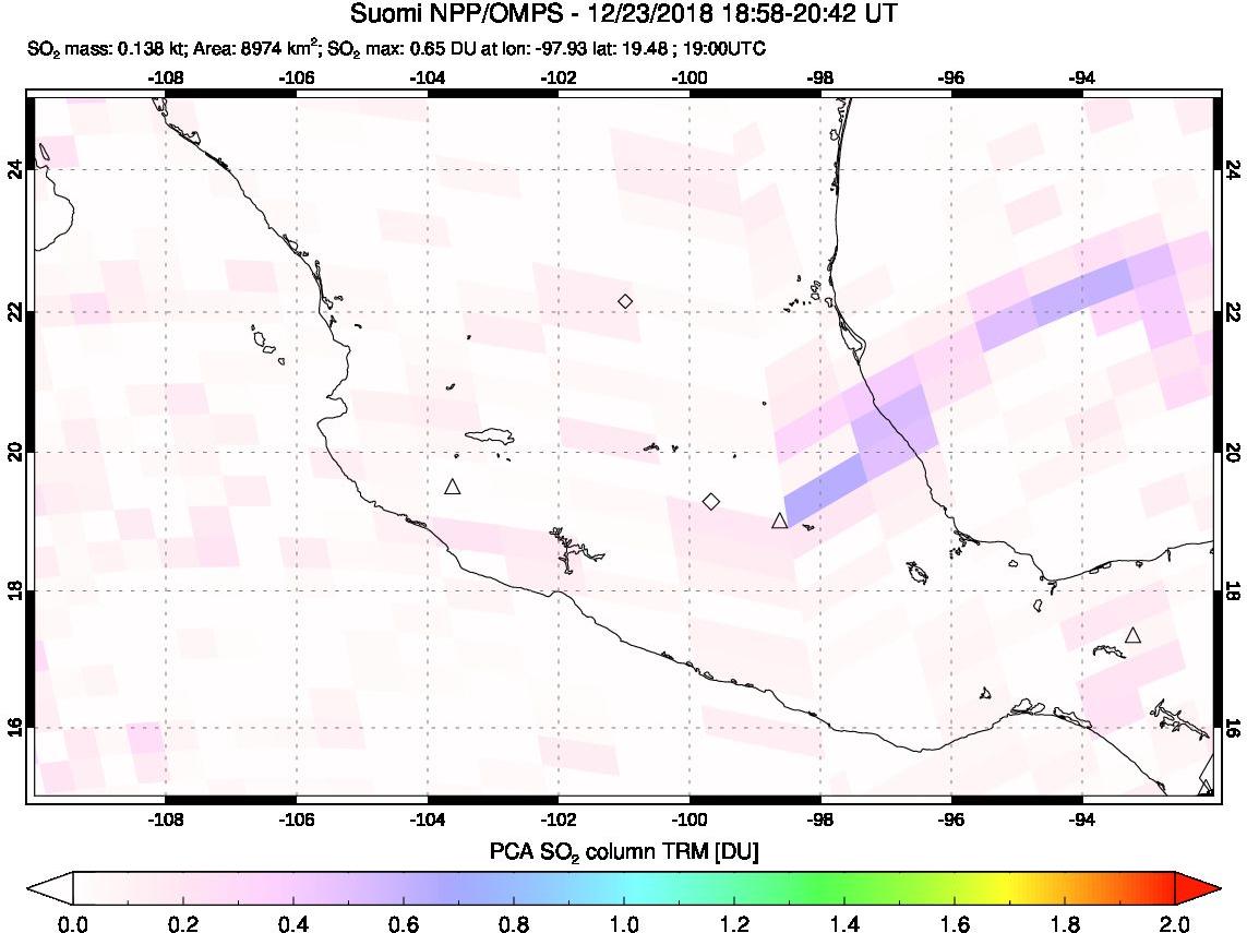 A sulfur dioxide image over Mexico on Dec 23, 2018.