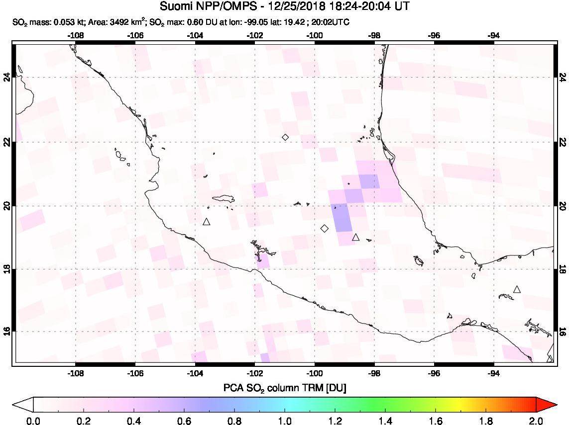 A sulfur dioxide image over Mexico on Dec 25, 2018.